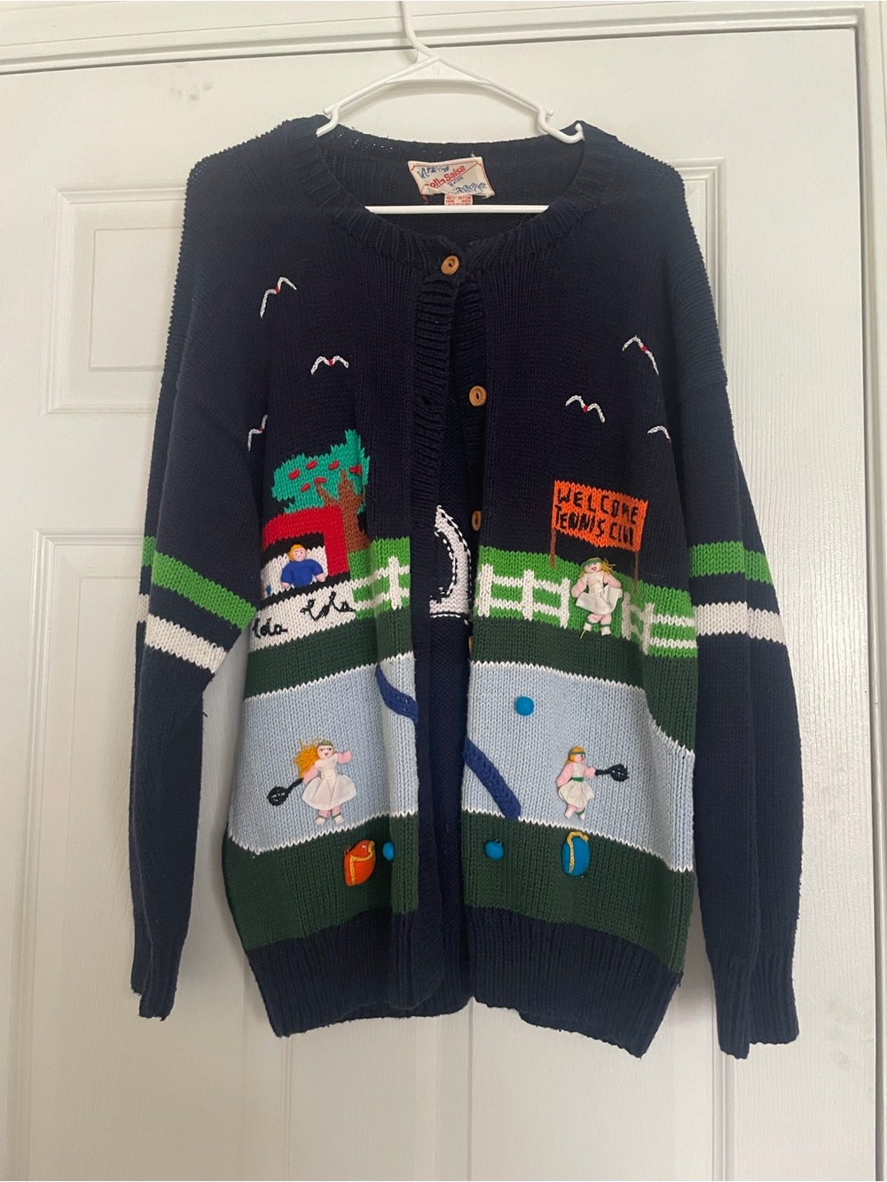 Navy Tennis Club Intarsia Cardigan Sweater